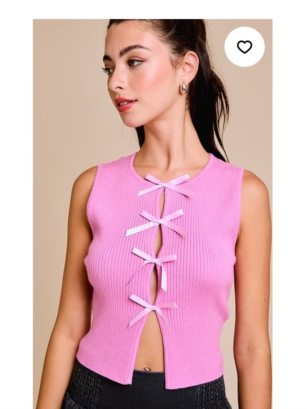 Sleeveless Ribbed Bow Detail Tank Top